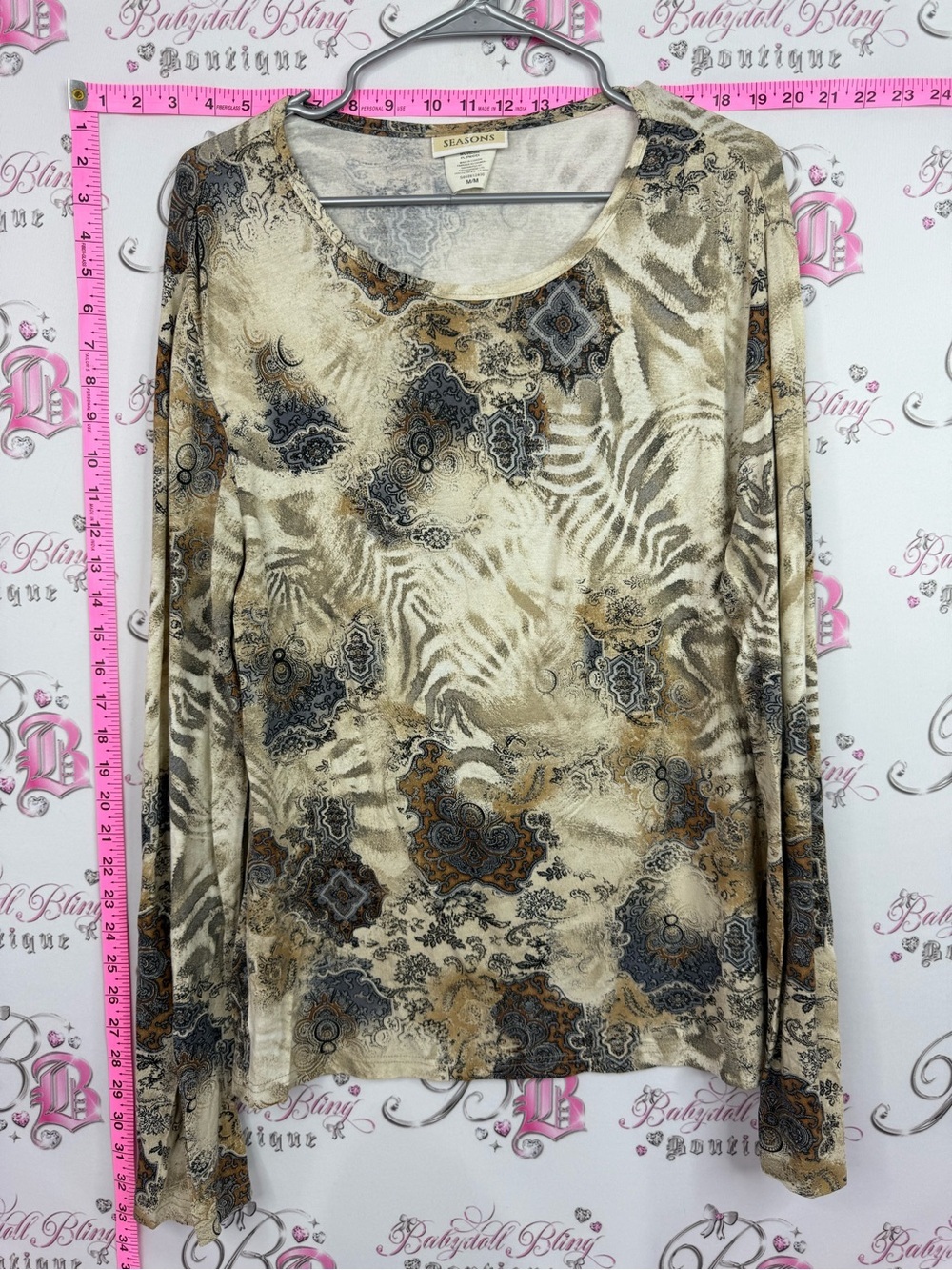 Seasons shirt y2k Printed Long Sleeve Tee in Beige Multi